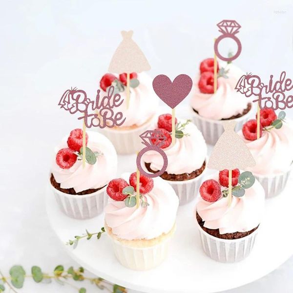 Fournitures de fête 12pcs Glitter Mariée à être Cupcake Toppers Coeur Diamant Gâteau Topper Pour Mariage Bachelorette Décoration De Douche Nuptiale