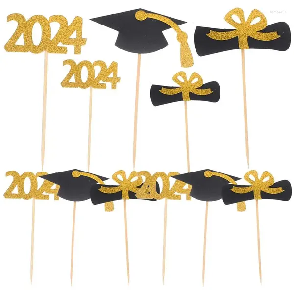 Fourniture de fête 12pcs Graduation Cake Toppers Cupcakes 2024 Cupcake Féliciter la décoration d'anniversaire diplômé