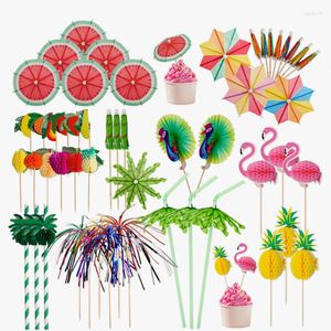 Feestartikelen 140 stks Zomer Strand Taart Vlag Decoratie Flamingo Ananas Fruit Pauw Bijenkorf Cupcake Top