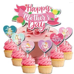 Fournions de fête 17pcs Happy Mother's Fay Cake Toppers Pink Heart Cupcake Decoration Mothers Gift Birthday Dessert Decor