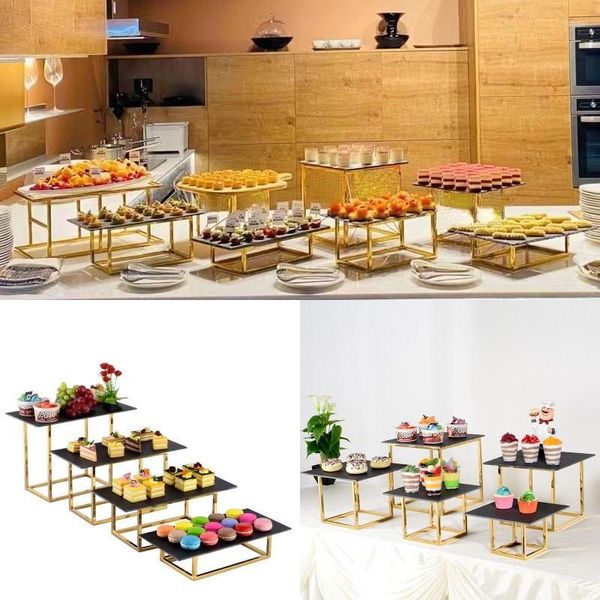 Fournitures de fête 18 PCS Brillant Or Accueil Fête Aliments Barre De Bonbons Table Buffet Banquet Gâteau Stand De Mariage Cupcake Biscuits Fruits Assiette Plateaux