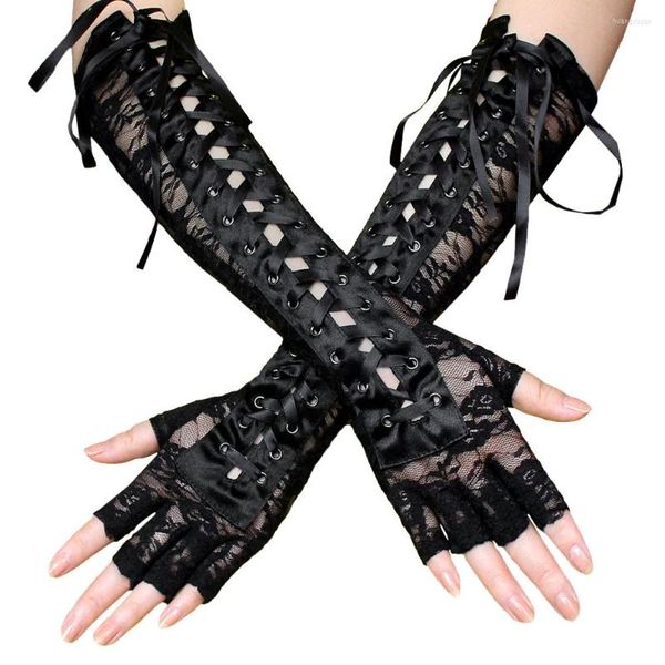 Fournitures de fête 1 paire femmes gothique Long gant sans doigts noir Punk Hip Jazz Disco mitaines Clubwear danse Cosplay Costumes