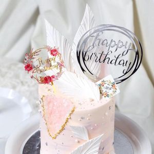 Party Supplies 1pc Acryl Cake Topper Gold Flash Happy Birthday Year Decoration for Home Cupcake