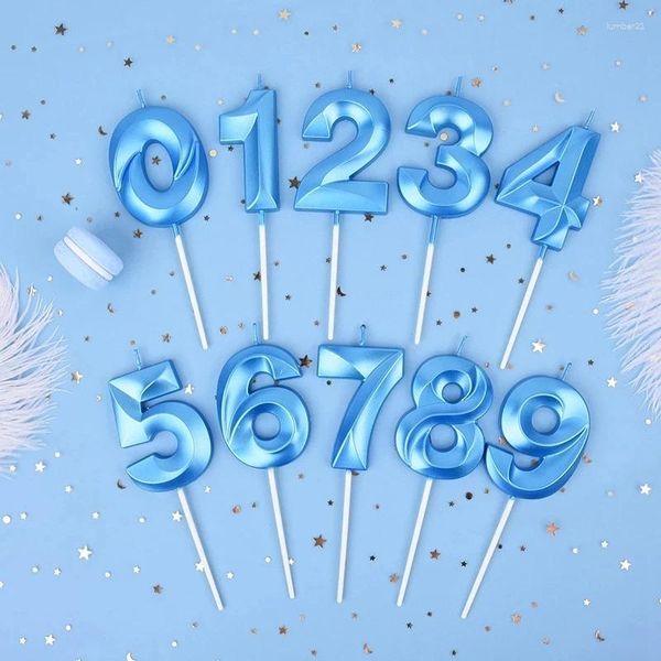 Fournitures de fête 1pc Blue Birthday Digital Candle Cake Toppers Numéro Decoration Cougies Festival de mariage DIY