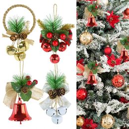 Feestartikelen 1pc Kerst Jingle Bells Hangers Rode Bessen Dennenboog Bell Kerstboom Hangende Decoratie Voor Thuis Noel Jaarornament