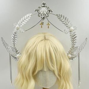 Party Supplies 1pc Lolita Chic Bandband Golden Angel Halo Sun Crown Baroqueimitation Perle Chain Decor Metal Heatwear Hair Hoop