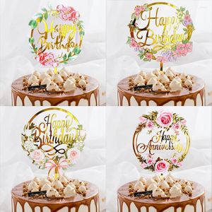 Fournitures de fête 1 pièces décoration de gâteau en acrylique décoration d'anniversaire cartes de fleurs en or Rose cadeau d'anniversaire de bébé accessoires de douche outils