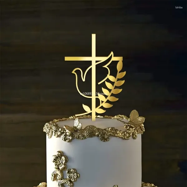 Suministros de fiesta 1 PPCS Cross Cake Topper Gold Baptismo Baptismo de bautizo Decoración de la comunión (10.2 cm 14.8 cm) Herramientas de decoración