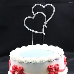 Fournitures de fête 1 active Double coeur en forme de ramiage gâteau toppers en alliage métal