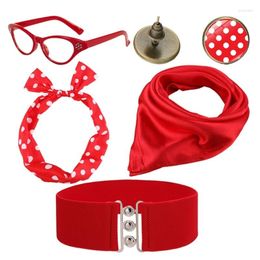 Fournitures de fête 1 ensemble Halloween Cosplay femmes années 1950 accessoires de Costume écharpe en mousseline de soie lunettes Bandana cravate bandeau boucles d'oreilles Rave vêtements