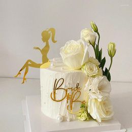 Fournitures de fête 1set Lady Bride to Be Cake Toppers acrylique rose or douche nuptiale Bachelorette Wedding Topper Birthday Decor