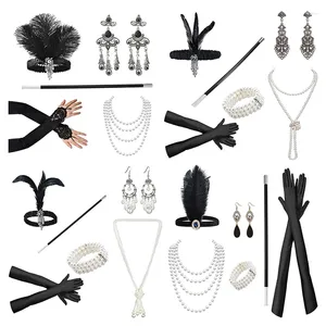 Fournitures de fête 1set accessoire de mascarade Cosplay clapet Halloween Charleston Costume années 1920 Gatsby Acc casque grand bandeau de plumes