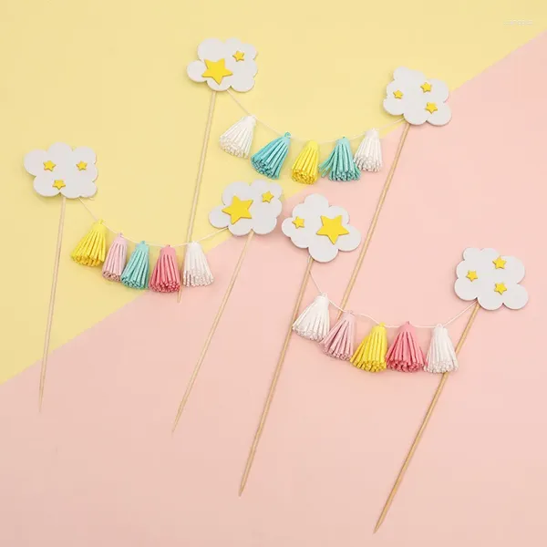 Fournitures de fête 1 ensemble de bannières à pampilles en forme de nuage et d'étoile, drapeau, décoration de gâteaux pour réception-cadeau pour bébé, décorations de gâteau d'anniversaire pour enfants fille et garçon