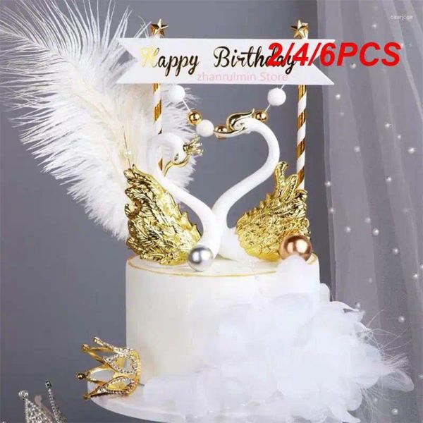 Fourniture de fête 2/4 / 6pcs lot de couronne Table Verre Swan Baking Decorative Birthday Anniversary Ornement Cake Topper Figure Paper Weight Bureau Home