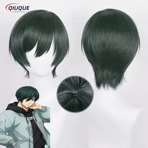 Perruque de Cosplay Rin Itoshi, 2 styles, fournitures de fête, bonnet synthétique court résistant à la chaleur, avec serrure bleue, vert/noir