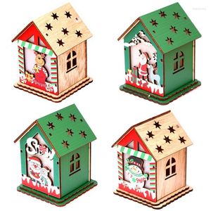 Feestvoorraden 2022 LED HOUTEN HOUSE CHALET Kerstdecoratie Sneeuwman Deer Santa Claus Ornament F