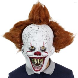 Fournitures de fête 2023 Film Stephen King's It Pennywise Cosplay Masque Latex Halloween Effrayant Masques Clown Drôle Avec Des Accessoires De Costume De Cheveux