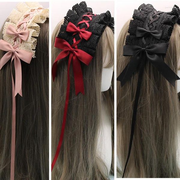 Suministros de fiesta 2024 lolita encaje gótico Bowknot dulce cabello aro anime criada