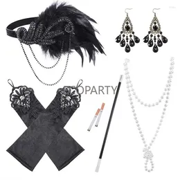 Feestbenodigdheden 20s kostuum flapper hoofdband parel ketting armband oorbel handschoen sigarettenhouder jaren '20s grote gatsby accessoires ingesteld voor