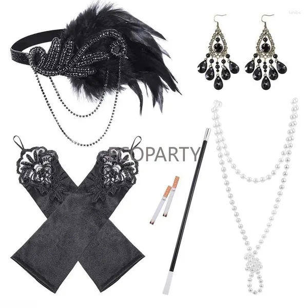 Party Supplies 20S Costume Bouple de banque de couches de nappe de perle Bracelet Boucle d'oreille Glove Holder 1920S Great Gatsby Accessoires pour