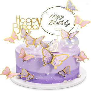 Feestbenodigdheden 22pieces vlinderdecoraties met acryl cake toppers voor baby shower bruiloft verjaardag decor