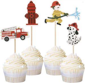 Party Supplies 24 Pack Fireman Cupcake Toppers Fire Department Cake Topper Picks Baby Shower Birthday Decoration