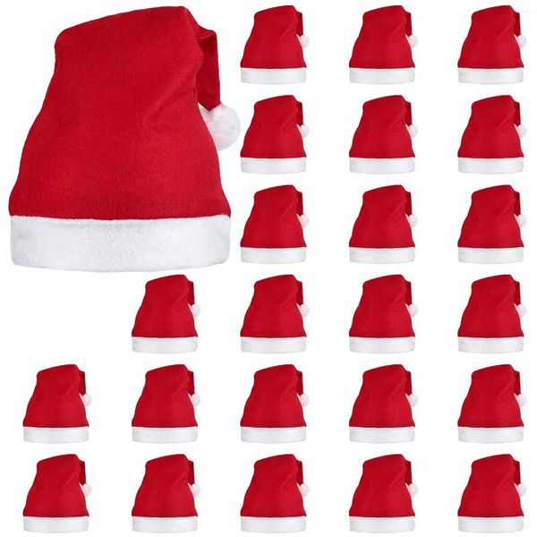 Suministros de fiesta, paquete de 24 sombreros rojos de Papá Noel cortos H con puños blancos, tela no tejida, Navidad para adultos