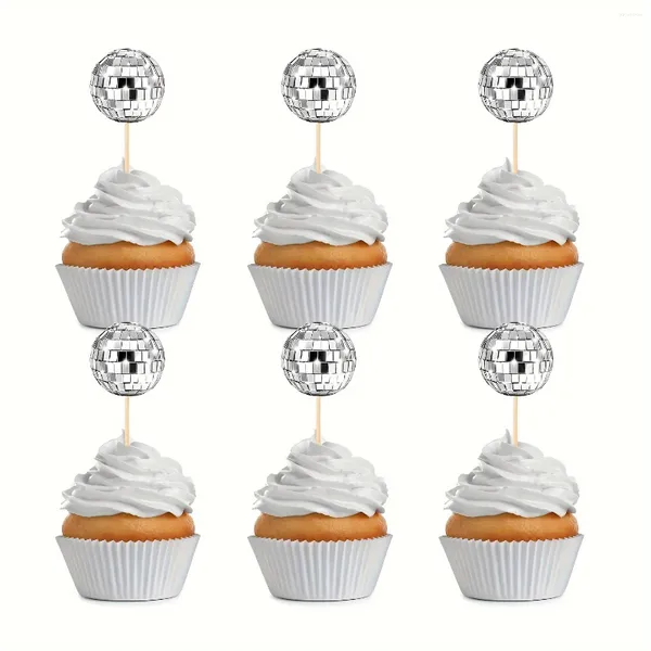 Fournitures de fête 24pcs Disco Ball Cupcake Toppers Cake Decorations pour le thème des années 70