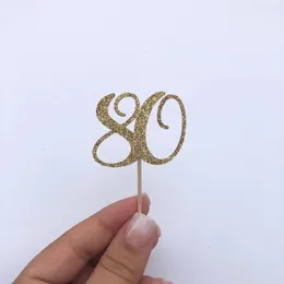 Fourniture de fête 24pcs Glitter 80 Cupcake Toppers Topper 80th Birthday Cake Pick Highty Gold