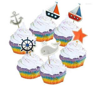 Party Supplies 24pcs Navigation Saipoat Anchor Cake Topper Ocean Theme Lifebuoy Rudder Decoration Birthday Cupcake Picks