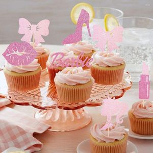 Feestartikelen 24st Paper Doll Head Cupcake Toppers Mooie roze decoratieve producten Cake Topper Decorations Kid