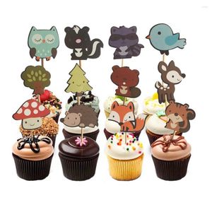 Fourniture de fête 24pcs créatures boisées gâteau toppers jungle forêt animal cupcake for kid's birthday décorations desert