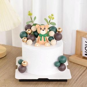 Suministros de fiesta 28pcs/set Teddy Bear Cake Toppers con hojas de eucalipto para niños 1st Birthdaty Decoración Baby Shower