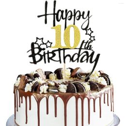 Party Supplies 2pcs Black Gold Happy 10 Birthday Cake Topper Hello