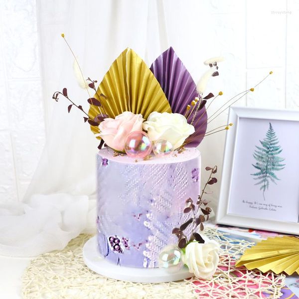 Fournitures de fête 2 pièces palmier lance joyeux anniversaire gâteau Topper feuille décor décoration mariage cuisson Dessert Table faveurs