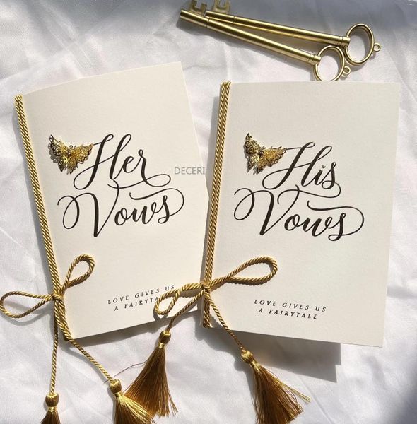 Fournitures de fête 2pcs Paper blanc Butterfly Feuilles Decora Golden serment Carte Tassel Mr Mme Bride's Mariage Vows's Vows Book