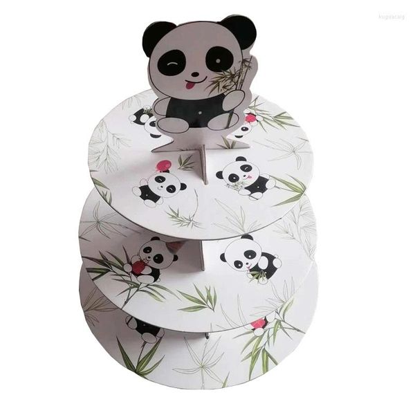 Fournitures de fête 3 niveaux joli support de gâteau panda support de cupcake pour les décorations de joyeux anniversaire