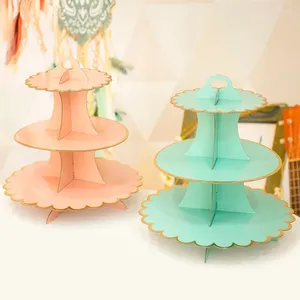Feestbenodigdheden 3 Tiers Cake Stand Bronzing Monochrome Paper Cupcake Dessert Display Holder Rack Bruiloft Decoratie Verjaardagdecor