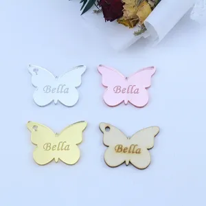 Suministros para fiestas 30/50/100 Uds. Nombre grabado acrílico personalizado Baby Shower bautismo Etiqueta de Chocolate mariposa decoración personalizada favores