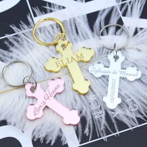 Fournitures de fête 30 porte-clés personnalisés en croix de baptême, cadeaux de première communion, Mi Bautizo, faveurs de baptême, porte-clés, cadeau de décoration