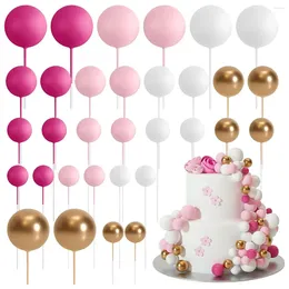 Fourniture de fête 32 PCS Ball Cake Topper Decorations Picks Balls for Wedding Birthday Decorating (Or rose)