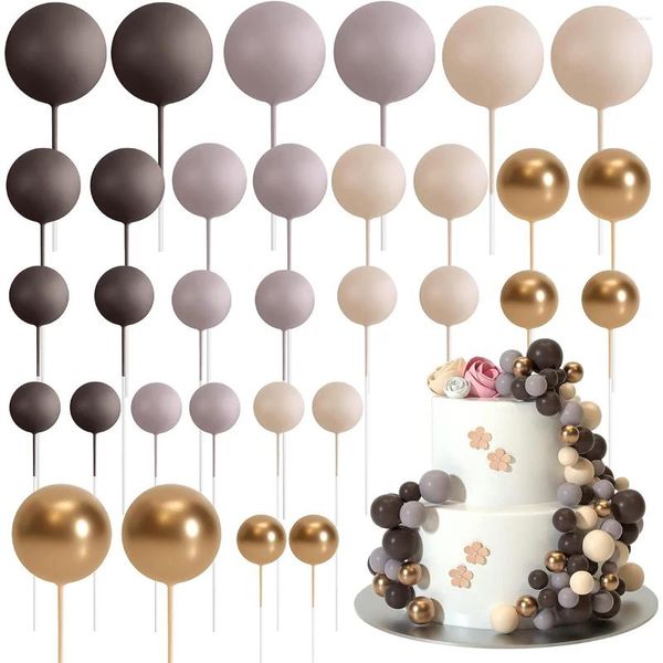 Fourniture de fête 32 pcs Brown Ball Cake Topper Mini ballons bâtons les balles en mousse PICHS pour la décoration d'anniversaire de mariage