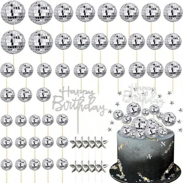 Party Supplies 35pcs DIY Disco Ball Cupcake Toppers Acrylique Happy Birthday Cake Topper Topper Centorpiece Decor Thème pour