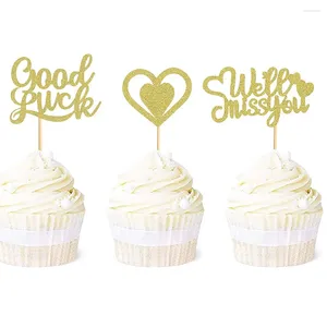 Fournitures de fête 36 Pack Cupcake Toppers with Love Glitter Good Luck Picks Away Away Adieu Retirement Thème DÉCORATIONS DE CAKE