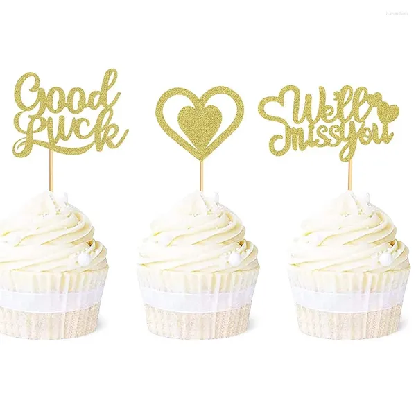 Fournitures de fête 36 Pack Cupcake Toppers with Love Glitter Good Luck Picks Away Away Adieu Retirement Thème DÉCORATIONS DE CAKE