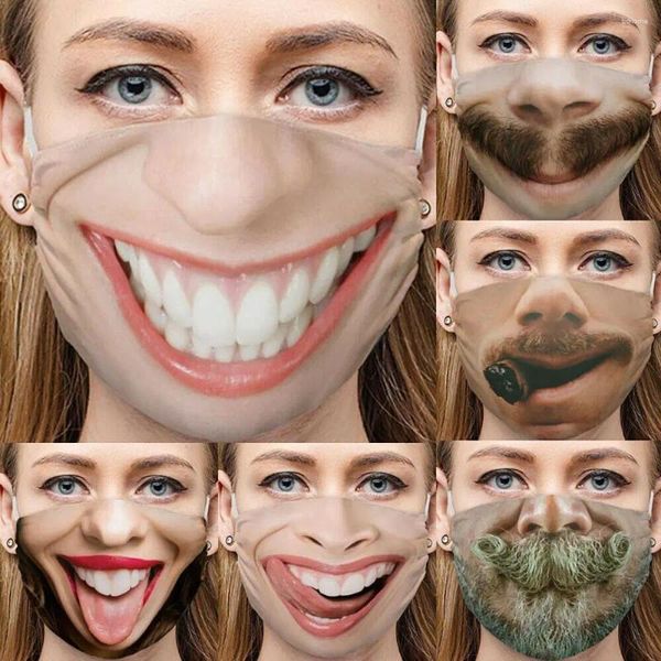 Party Supplies 3D Horror Teeth Mouth Imprimé drôle de coton masque lavable Vent à vent réutilisable Muffle Face Cosplay Outdoor