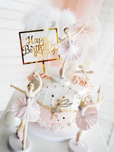 Party Supplies 3pcs Pink Dancing Ballerina Figurine Piano Swan Cake Topper Girls Ballet Birthday Wedding Decors Favors