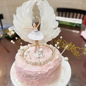 Fourniture de fête 3pcs / Set Pink White Ballet Girls Cake Topper Ornement Birthday Decoration Baby Shower Girl Faveur
