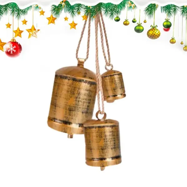 Fournitures de fête 3 pièces/ensemble cloches de vache de noël Vintage, Jingle d'harmonie porte-bonheur créatif pour décorations artisanales de jardin de maison