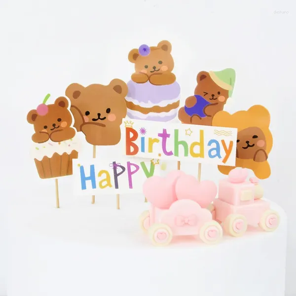 Fournitures de fête 3set Happy Birthday Cartoon Animal Topper Bear Lion Forest Theme Baby Shower Cup Decoration ACCESSOIRES